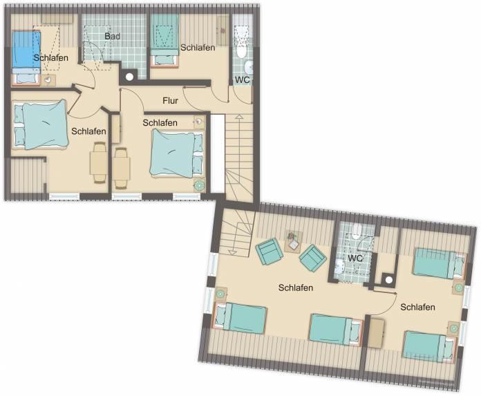 Dachausbau links Villa Holiday und rechts Haus am Bergflüsschen