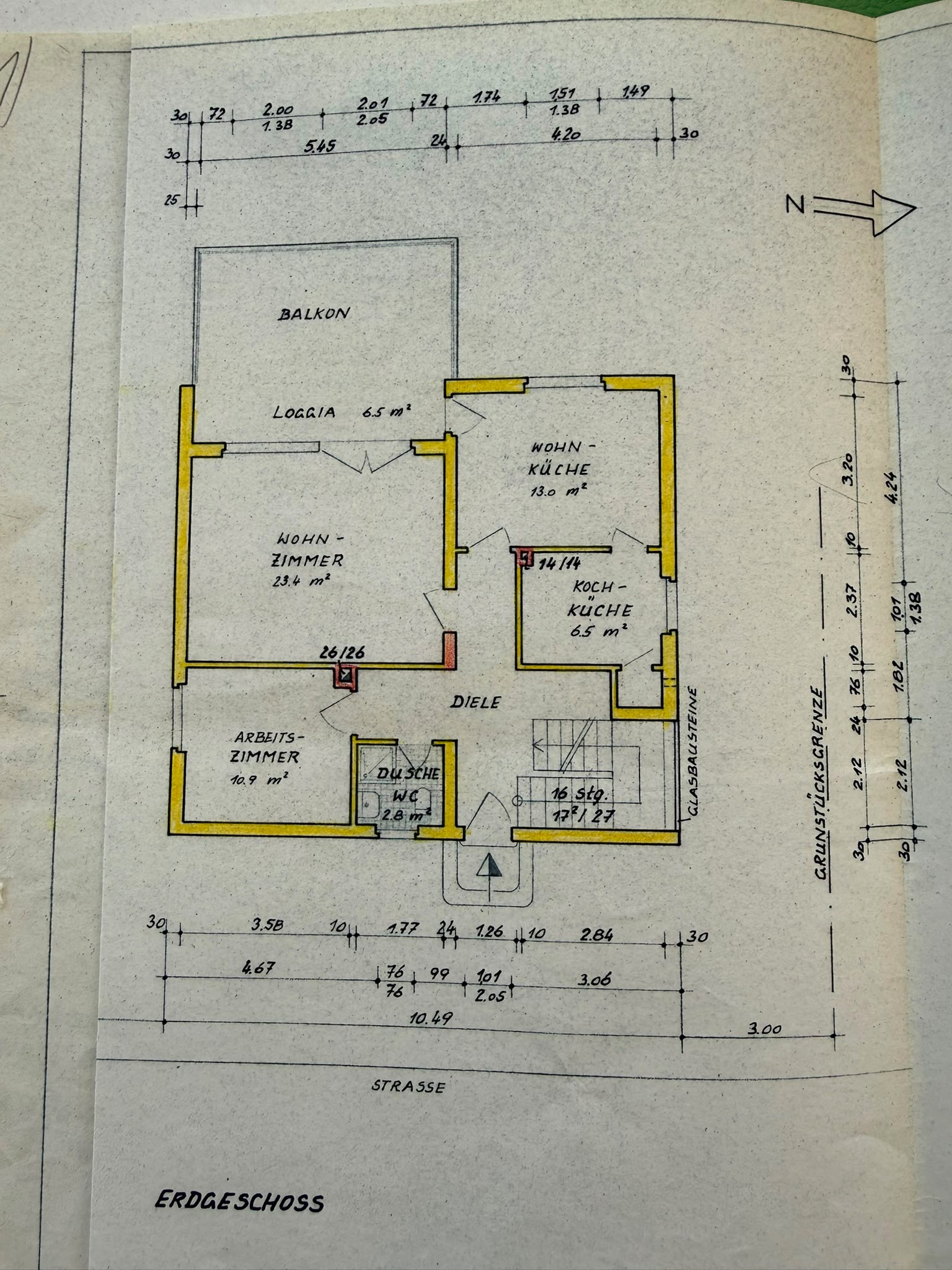 Plan weicht ab Wohnzi u Arbeitszimmer sind ein Raum, nur Gäste-WC keine Dusche